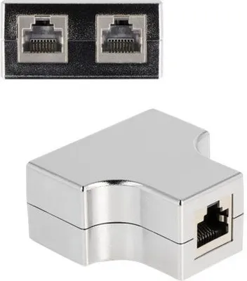 Produktbild von Delock RJ45 Splitter / T-Adapter 1 x RJ45 Buchse zu 2 x RJ45 Buchse Cat.5e STP