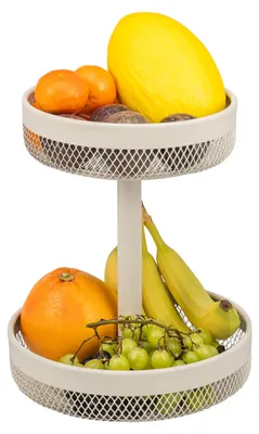 Image de eluno : étagère à fruits ronde à deux étages / corbeille à pain, coupe à fruits, corbeille à fruits, Ø 20 cm et 25 cm, en métal beige