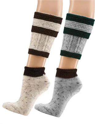 Produktbild von krautwear 2 Paar Herren Trachtenstrümpfe Trachtensocken Loferl 2tlg (Wadenwärmer + Socken) Tweedgarn (braun+grün 43-46)