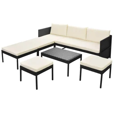 Obrázek produktu pro vidaXL 6dílná zahradní lounge souprava s polštáři Poly ratan černá