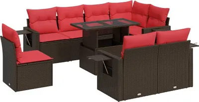Productafbeelding van vidaXL 9-delige tuinmeubelset met kussens, bruin, polyrotan, acaciahout