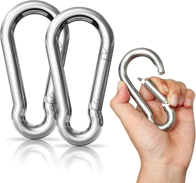 Zdjęcie produktu dla Haczyki karabińskie ze stali nierdzewnej, wymiar 11 x 110 mm, zestaw 10 sztuk, do użytku podczas campingów i aktywności na świeżym powietrzu