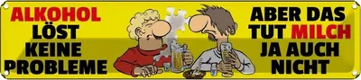 Produktbild von vianmo Blechschild 10x46 cm Alkohol löst keine Probleme Milch auch Spruch Zitat