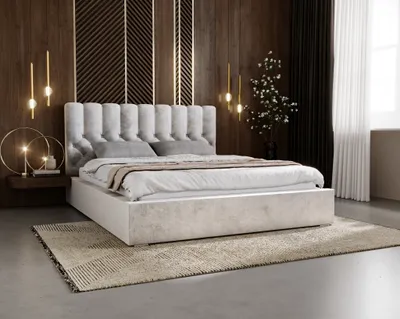 Obrázek produktu pro Čalouněná postel 180x200 Sevilla – manželská postel s roštem, úložným prostorem – samet, čalouněné čelo, světle šedá