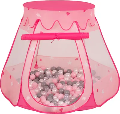 Produktbild von Selonis baby spielzelt mit plastikbällen zelt 105x90cm/100 bälle plastikkugel kinder, pink:perle-grau-transparent-puderrosa