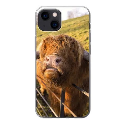 Produktbild von MuchoWow® Handyhülle Schutzhülle Hülle für iPhone 13 mini Scottish Highlander - Zaun - Gras Silikon Softcase Handy Hülle - Softcase