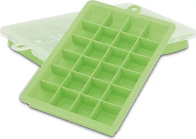 Zdjęcie produktu dla Intirilife 2x foremki do kostek lodu w kolorze ZIELONYM - Zestaw 2 foremek z 24 przegródkami każda Silikonowe foremki do kostek lodu z pokrywką - Elastyczna tacka na kostki lodu Zamykana do lodów, jedzenia dla niemowląt i nie tylko