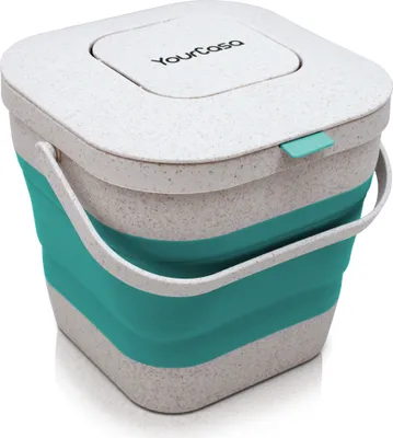 Produktbild von YourCasa® Biomülleimer Küche für Biomüll - Komposteimer Küche - FALTBAR Campingmülleimer - 4L Fassungsvermögen Weiss-grün