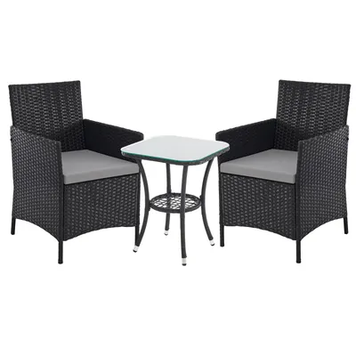 Produktbild von SVITA BROOKLYN BISTRO Gartenmöbelset 3-tlg. Rattan Outdoor Gartenlounge Schwarz