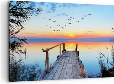 Produktbild von Bild auf Leinwand - Leinwandbild - Brücke See - 120x80cm - Wand Bild - Wanddeko - Wandbilder - Leinwanddruck - Bilder - Kunstdruck - Wanddekoration - Leinwand bilder - Wandkunst - AA120x80-3818
