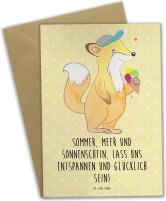 Produktbild von Mr. & Mrs. Panda Grußkarte Sommer Meer Strand - Gelb Pastell - Geschenk, hochzeitskarten, am, Strandurlaub, Kamin, Grußkarten, Gemütlichkeit, einladungskarten, Urlaub
