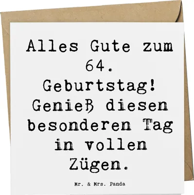 Produktbild von Mr. & Mrs. Panda Grußkarte Spruch 64. Geburtstag - Weiß - Geschenk, anlasskarte, faltkarte, Glück, Klappkarte, feiern, Glückwunschkarte, Glückwunsch, Happy Birthday