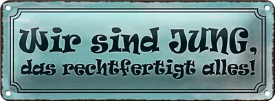 Produktbild von Blechschild Spruch 27x10cm wir jung das rechtfertigt alles Dekoration
