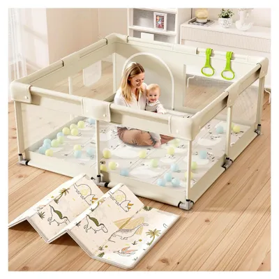 Produktbild von Laufstall für Babys mit Matratze, Beige 120x120