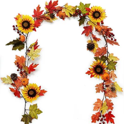 Produktbild von Herbstgirlande 180cm mit Sonnenblumen, Kürbis, Tannenzapfen, Beeren
