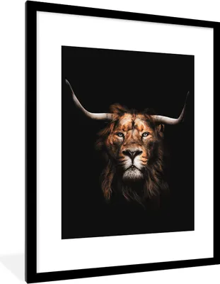 Produktbild von MuchoWow® Gerahmtes Poster Löwe - Schottischer Highlander - Hoorn 60x80 cm - Poster mit Schwarzem Bilderrahmen Wandposter Rahmen Foto Bilder - Wohnzimmer - Dekorationen - Prämie