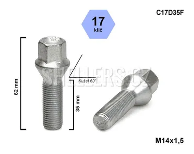 Obrázek produktu pro Kolový šroub M14x1,5x35 kuželový, klíč 17, C17D35F, výška 62 mm