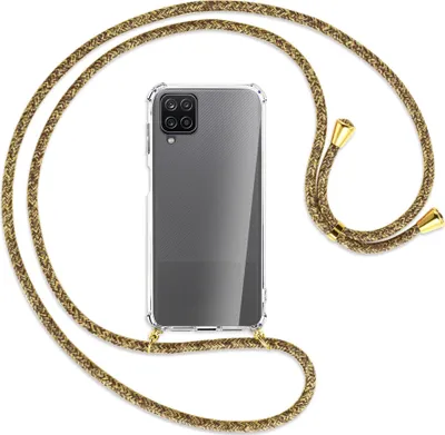 Produktbild von Handykette Backcover-Schutzhülle mit Band (Metall goldfarben) für Samsung Galaxy A12 - braun+beige