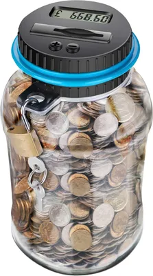 Produktbild von Spardose mit Schloss, LCD-Digitalzähler, 2,5 l Fassungsvermögen, durchsichtiger Kunststoff, sicherer Münzspartopf, Sparschwein, Haushaltswaren