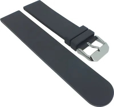 Produktbild von Minott Uhrenarmband schwarz Kautschuk glatt weich Dornschließe silbern, Stegbreite:20mm, Schließe:Silbern