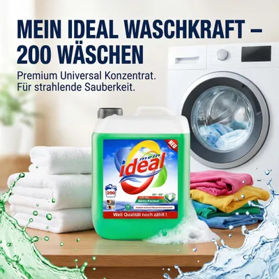Produktbild von 10 Liter ( 1 x 10 Liter ) ideal Flüssigwaschmittel Universal Konzentrat Grün mit Aktiv-Formel