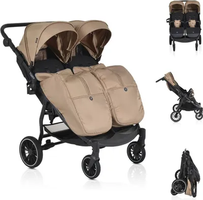 Produktbild von Moni Zwillingskinderwagen TwinGo Getränkehalter, Fußabdeckung, Hinterradbremse braun