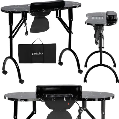 Produktbild von Klappbarer Kosmetiktisch für Maniküre mit Absorber fahrbar schwarz MT-020F-BLACK