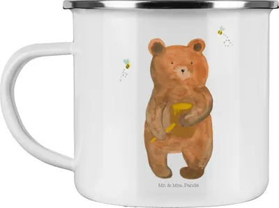 Produktbild von Mr. & Mrs. Panda becher emaille Bär Honig - Weiß - Geschenk, Partner, Tasse, Pott, Campingtasse, Freund, Haferl, Teddy, Kaffeepott, Liebe