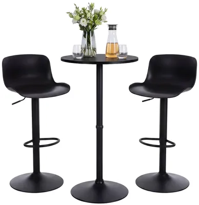 Obrázek produktu pro Sada barových křesel a stolku – kulatý barový stolek s 2 barovými židlemi | Barva: černá | Rozměry: 148x45x108 cm