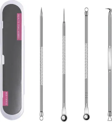 Produktbild von COOL-i® Mitesserentferner Set – 4-tlg. Komedonenquetscher aus Edelstahl mit Aufbewahrungsbox – Für hygienische & gezielte Hautpflege