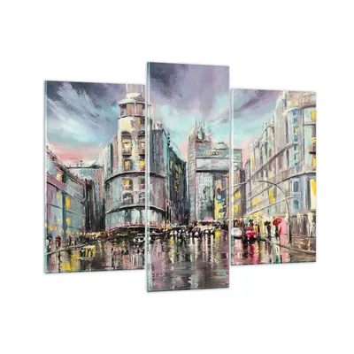 Produktbild von Bilder auf glas - Stadt Straße Haus - 130x100cm - Glasbilder - Wandbilder - Kunstdruck - zum Aufhängen bereit - Wanddekoration aus Glas - Glas Bilder - Wandbild auf Glas - 3 Teile - GCB130x100-3440