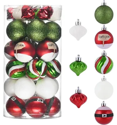 Produktbild von Weihnachtskugeln 35 Stück 5cm Rot Grün Weiß Bruchfest mit Aufhänger
