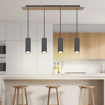 Produktbild von Pendellampe, Deckenleuchte, Graphit, Holzoptik, H 120 cm