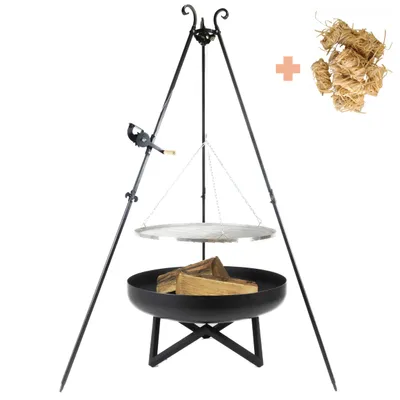 Produktbild von Schwarz Tiefes Herdset 70 cm + Stativ + Rost 70 cm + Stöcke 5 Stück