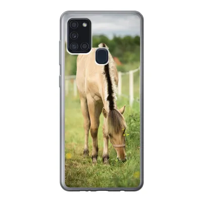 Produktbild von MuchoWow® Handyhülle Schutzhülle Hülle für Samsung Galaxy A21s Porträt eines Fjordpferdes auf einer Wiese Silikon Softcase Handy Hülle - Hartschale