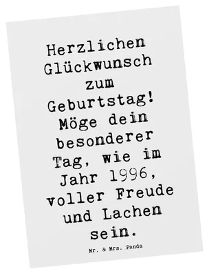 Produktbild von Mr. & Mrs. Panda Postkarte Spruch 1996 Geburtstag Freude - Weiß - Geschenk, Alter, Geburtstagsgeschenk, Glück, Happy Birthday, bildkarte, Ansichtskarten, Geburtstagsfeier