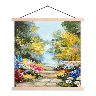 Produktbild von MuchoWow® Textilposter Malerei - Blumen - Natur - Ölfarbe 40x40 cm mit holzfarbenen Rahmen - Posterleiste