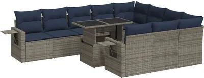 Produktbild von vidaXL 11-tlg. Garten-Sofagarnitur mit Kissen Grau Poly Rattan Akazie