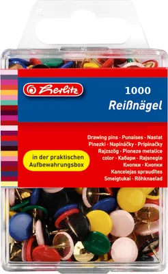 Produktbild von 1000 Herlitz Reißnägel / Reißzwecken / Heftzwecken / farbig sortiert