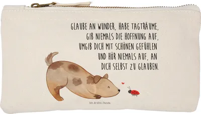 Produktbild von Mr. & Mrs. Panda Pouch Hund Marienkäfer Größe S Klein - Weiß - Geschenk, Stiftemäppchen, toiletry bag, Träume, Mäppchen, Federtasche, Zuversichtlich, Mischlinghund, Etui