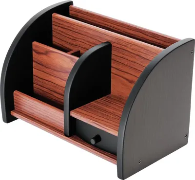 Immagine prodotto di Portapenne in legno - Organizer da scrivania - 5 scomparti + cassettino - 20×11,8×13,5 cm - Nero e legno