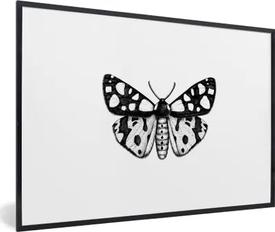 Produktbild von MuchoWow® Gerahmtes Poster Schmetterling - Vintage - Schwarz und weiß 90x60 cm - Poster mit Schwarzem Bilderrahmen Wandposter Rahmen Foto Bilder - Fotorahmen - Foto-Plakat