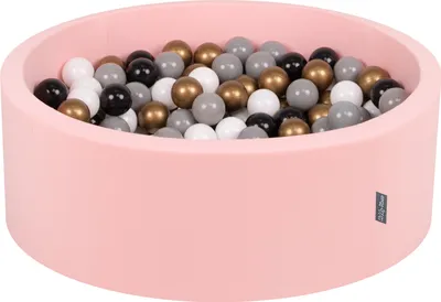 Produktbild von KiddyMoon bällebad 90x30cm/200 bälle ∅ 7cm bällepool mit bunten bällen für babys kinder rund, hellpink:weiß/grau/schwarz/gelb