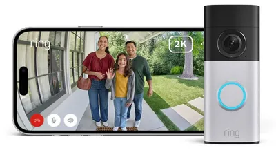 Image de Sonnette vidéo filaire Ring Plus (2e génération), argentée, angle de vue de 140°, connexion filaire et sans fil, alimentation secteur, 53,6 mm