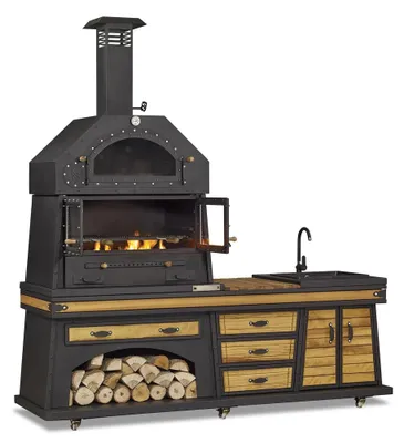 Immagine prodotto di Cucina da esterno nera in legno e acciaio inox, moderna e resistente alle intemperie