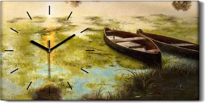 Produktbild von Wandbild Leinwand Bilder Wanduhr Geräuschlos 60x30 Malerei Boot Wasser - schwarze Hände