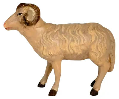 Krippenfigur Schaf aus Holz, handbemalt, 14 cm