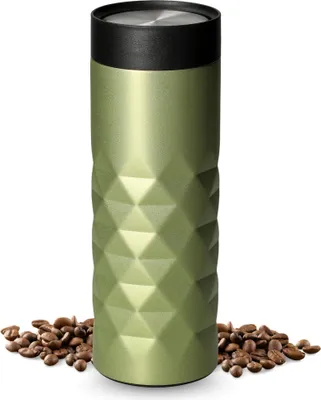 Produktbild von Thermobecher 450 ml - auslaufsicherer Edelstahl to go Becher mit 360 Grad Deckel - hält mehrere Stunden heiß - grün