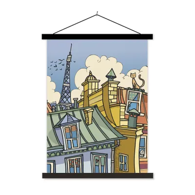 Produktbild von MuchoWow® Textilposter Paris - Haus - Eiffelturm 40x53 cm mit schwarzem Rahmen - Abbildung