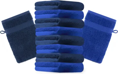 Produktbild von Betz 10 Stück Waschhandschuhe 16x21 cm PREMIUM 100% Baumwolle  Farbe: dunkelblau und royalblau